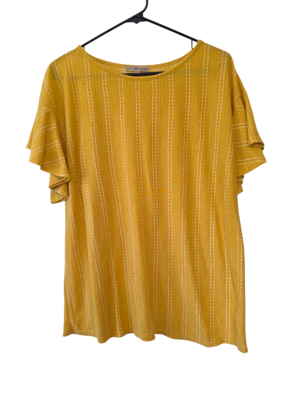 Ultra Teeze Mustard Yellow Stripe Swiss Dot Flutter Sleeve Top Size Medium